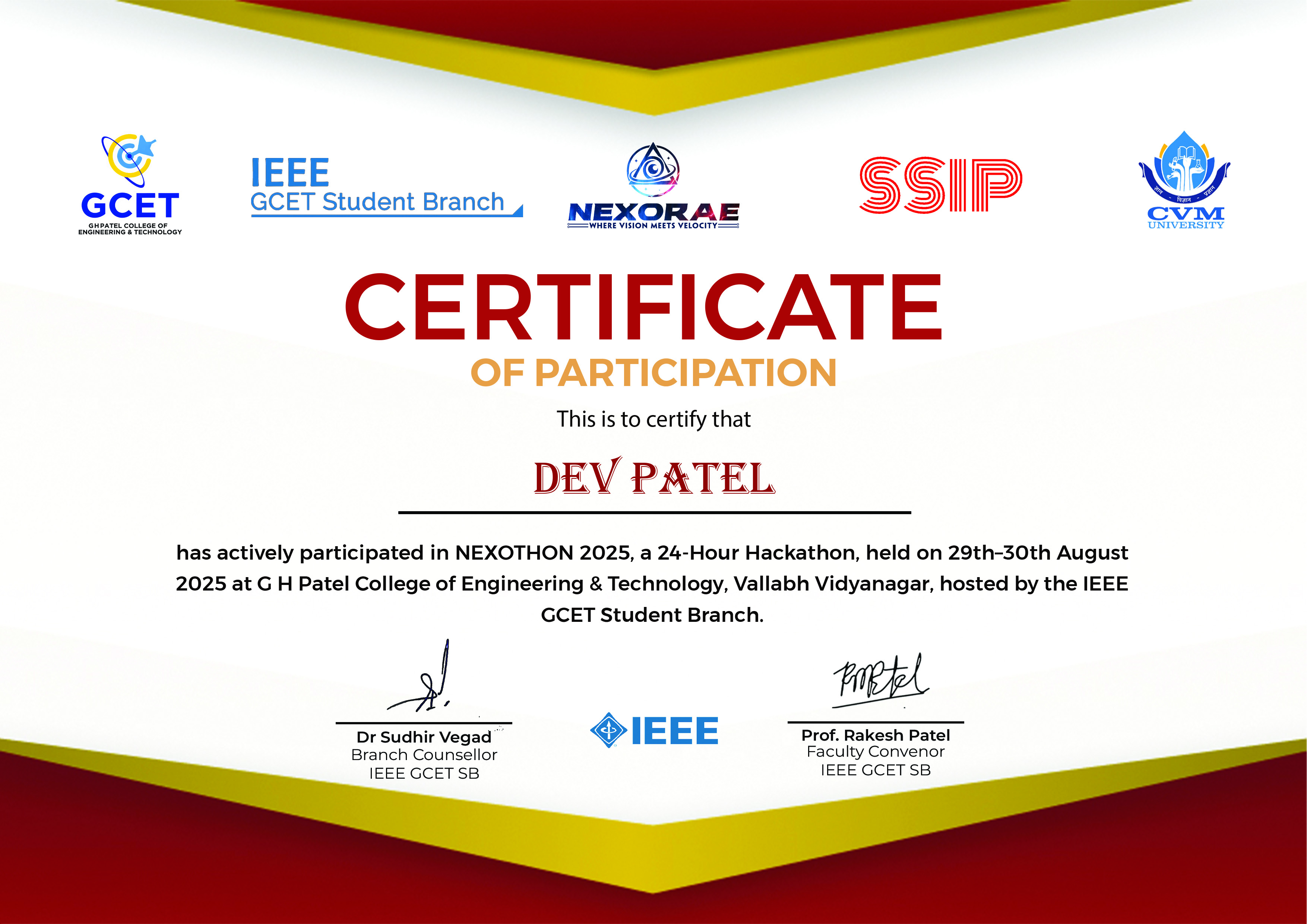 Nexorae Hackathon Certificate